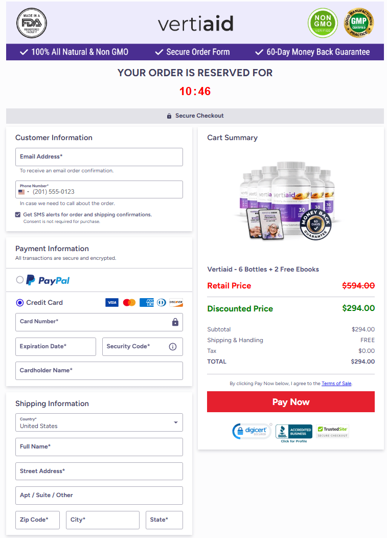 VertiAid Order Page